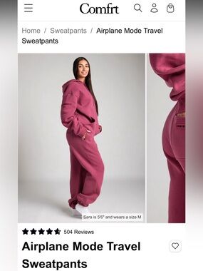 Comfrt $70 Airplane Mode Travel Sweatpants - Roseberry size XS